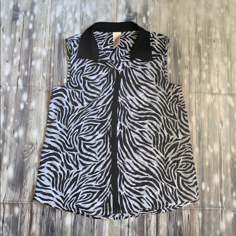 Zebra black and white sheer button down blouse